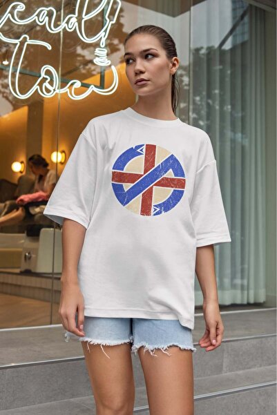 buzagi tasarım ürünleri Crass Oversize Unisex White T-Shirt