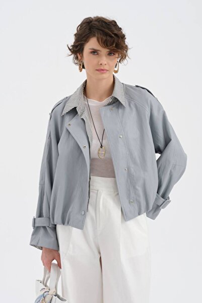 tw3 Women's Leather Fabric Shirt Detailed Lined Design Coat Jacket