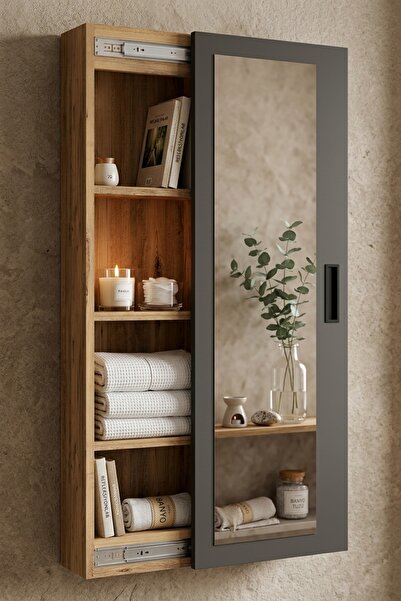L'occi Concept Adlena 4 Raflı Sürgülü Aynalı Banyo Dolabı Çok Amaçlı Dolap At...