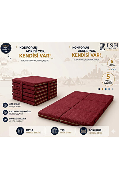 zishtekstil Multipurpose 5 in 1 Bordo Çift Kişilik Katlanır Süngerli Misafir ...