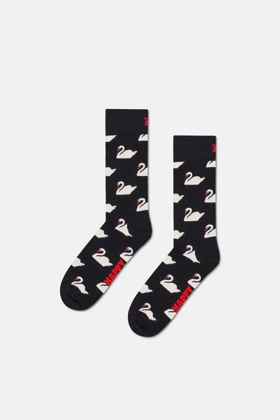 Happy Socks - Black Swan Patterned Cotton Socks Set of 2