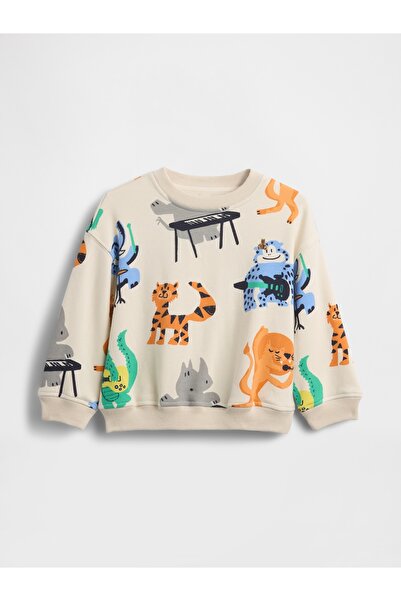 GAP Erkek Bebek Krem VintageSoft Fransız Havlu Terry Grafik Baskılı Sweatshirt