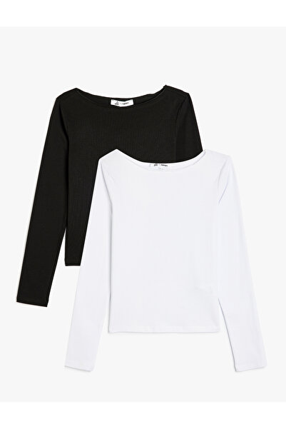 Koton Long Sleeve Boat Neck Slim Fit Cotton T-Shirt - 2-Piece T-Shirt Set