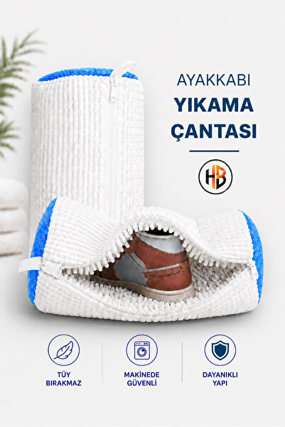 HOBİLON Ayakkabı ve Özel Eşya Yıkama Çantası - Fermuar Korumalı Beyaz Renk Mi...