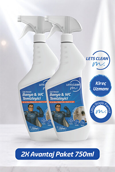 letsClean Güçlü Banyo WC Temizleyici Kireç Pas ve Kir Çözücü Sprey - 2x750 ml