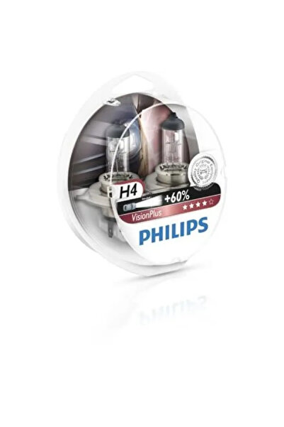 Philips Set de 2 becuri halogene pentru faruri auto VisionPlus +60% H4 60/55W...
