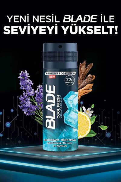 Blade Cool Fresh Erkek Alüminyumsuz Deodorant Body Spray 6x150ml Hızlı Kurur,Leke Bırakmaz