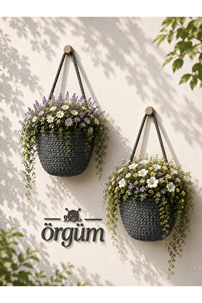 ÖRGÜM Coș decorativ, set de 2 mini organizatoare pentru ghivece cu flori 12x1...