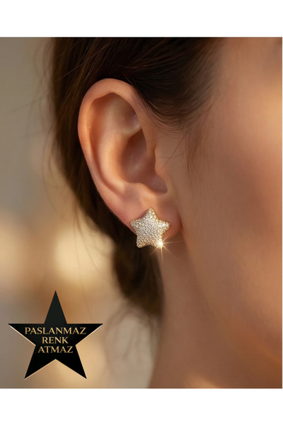 XUPING JEWELRY Xuping 14K Altın Renginde Zirkon Taşlı Yıldız Kararmaz Kadın Küpe