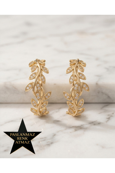 XUPING JEWELRY Xuping 14K Altın Renginde Yaprak Detaylı Zirkon Taşlı Kararmaz...