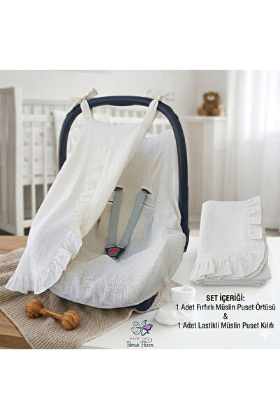 RUKİYE YAVUZ Pamuk Pazen Muslin Stroller Set Ecru - Elastic Baby Carrier Cove...