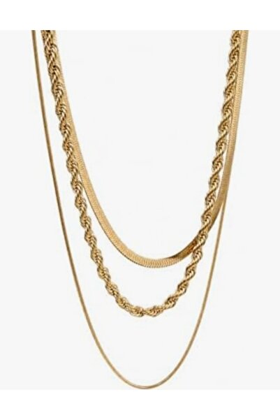 Sjour 3lü İtalyan, Burgu, Snake Kadın Kolye Seti 14 Ayar Altın Kaplama Gold 3...