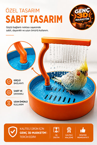 Genç 3D USB Bağlantılı Otomatik Kuş Duşu ve Banyo İstasyonu - Tüm Kuş Türleri...