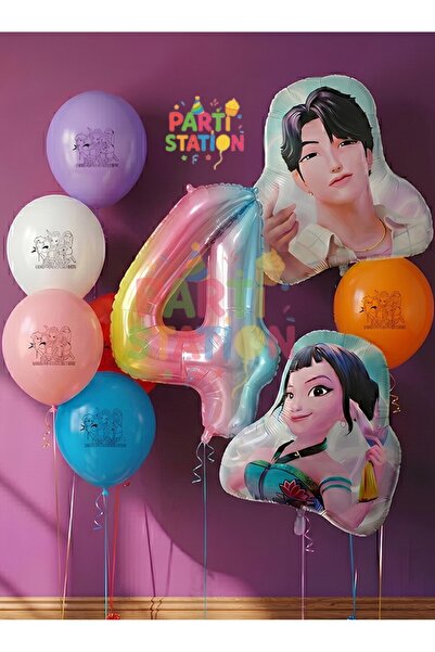 Parti Station K-Pop Demon Hunters 4 Age Balloon Set Double Sided 9 Piece Part...