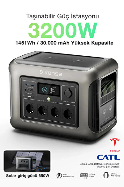 Kensa 3200W Taşınabilir Güç Istasyonu – 1056WH Kapasite, Lifepo4 Batarya, Sol...