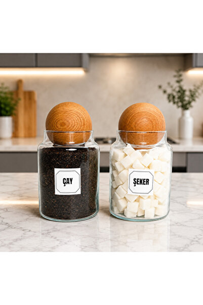 mafa home Set of 2 Glass Tea Sugar Storage Jars with Wooden Ball Lid 800 ml w...