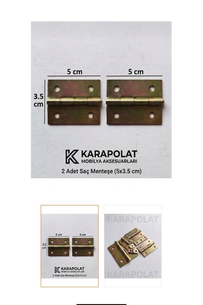 KARAPOLAT Galvanizli Sac Yaprak Menteşe 3.5x5 cm 2 Adet | Kapı ve Dolap Mente...