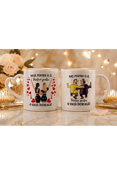 Arka9 Set Căni Personalizare pentru Nașa și pentru Nașul Model în formă de inimă
