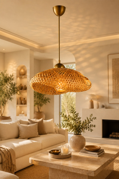ANGDESİGN Lotus Hasır Tekli Avize • Rattan Bohem Sarkıt Avize Modern Tasarım ...