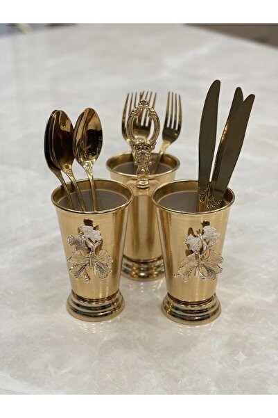 ORUÇ BEY Premium Butterfly Figured 3-Piece Metal Spoon and Fork Organizer Stand