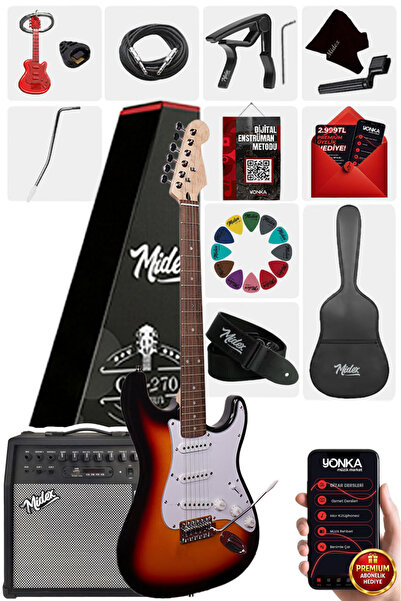 Midex Rph-30sb-50amp Gül Klavye Sss 50w Amfili Elektro Gitar Seti