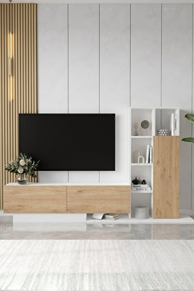 Yurupa Forte Tv Ünitesi Kapaklı Kitaplık Raf Sepet-Beyaz FOR1-SW