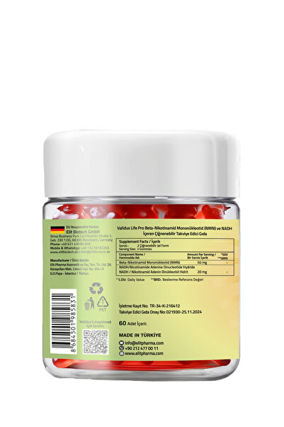 Validus Nmn 50 Mg Nadh 20 Mg 60 Gummies