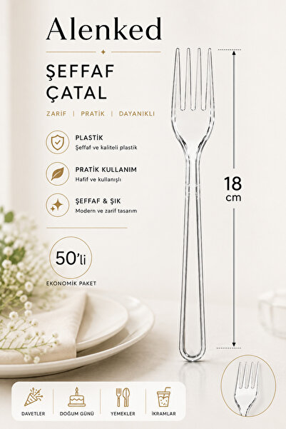 alenked Transparent Plastic Forks 18 cm Pack of 50