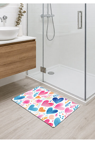 iyi fikirler Heart Patterned Non-Slip Rubber Base with Stitched Edges Bathroo...