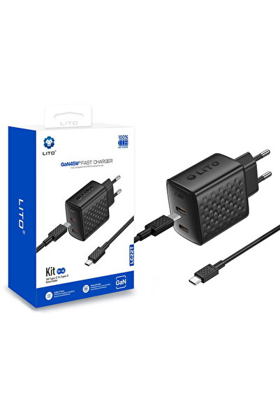 Lito LC22T Cablu Type-C GaN inclus 2x USB-C PD3.0 Ignifug pentru PC EU 45W Negru