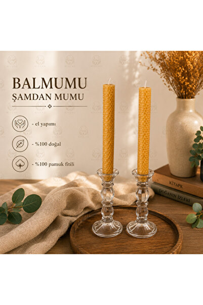 RIVEND İkili Balmumu Şamdan Mum Seti – %100 Doğal El Yapımı Arı Balmumu Şamda...