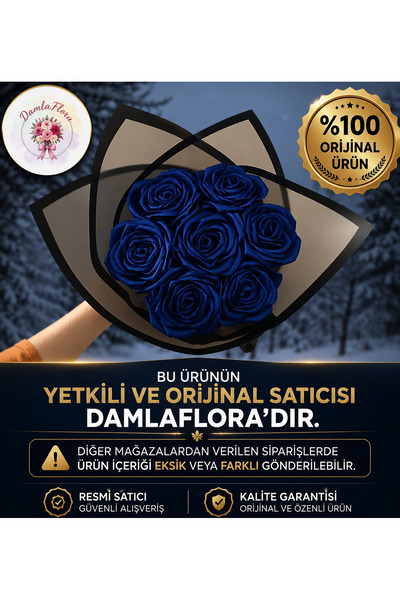 Damla Flora Solmayan Saks Mavisi Gül Buketi-Sevgiliye Ömürlük Romantik Hediye