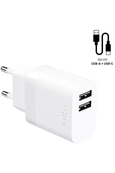 FIXED FIXC20-CC-WH 2xUSB-A + cablu tip C 20W Alb