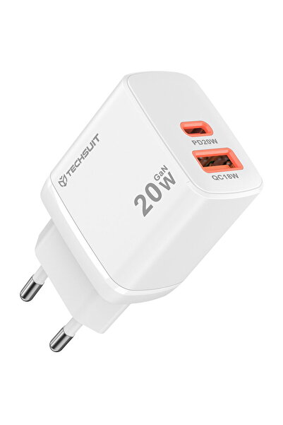 Techsuit Duonix20W Încărcător de călătorie dual USB-A + USB-C 20W Alb