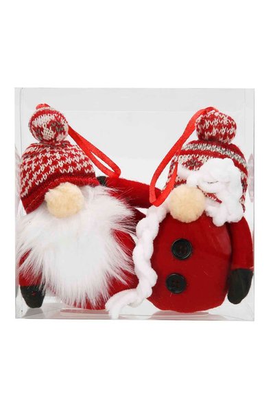 Sunman Christmas Dwarf Santa Claus Figured Tree Ornament Set of 2