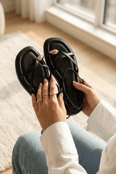 DİVOLYA Sandale Millo Black Ring pentru utilizare zilnică