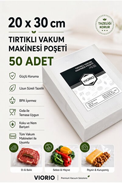 VI'ORIO 20x30 Tırtıklı Vakum Makinesi Poşeti 50 Adet