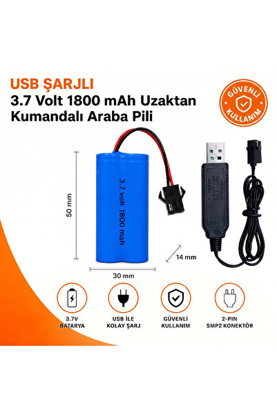 MAMSHOP 3.7 volt 1800 mah Uzaktan Kumandalı araba pili 14500 Li-on Siyah Soke...