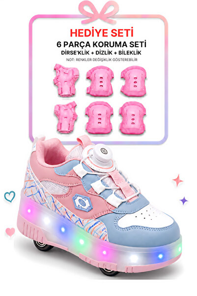 VestioStore Pembe Mavi Çocuk Tekerlekli Işıklı Otomatik Bağcık Mekanizmalı Sp...