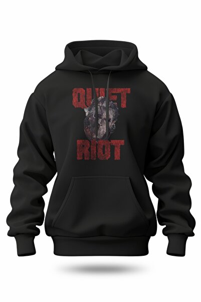 buzagi tasarım ürünleri Quite Riot Digital Print Hooded Unisex Sweatshirt