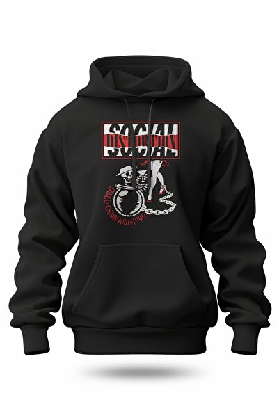 buzagi tasarım ürünleri Social Distortion Digital Print Hooded Unisex Sweatshirt