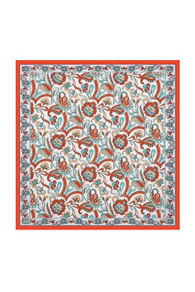 Bursa İpek Pomegranate Flower Pattern Voile Silk Scarf