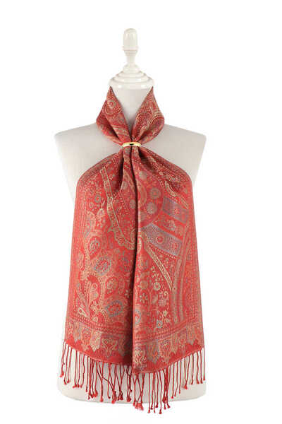 Bursa İpek Jamawar Woven Red Mint Silk Scarf