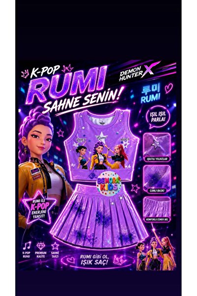 bemora kids kpop huntrix mor etek bluz alt üst 2 li takım şort etek