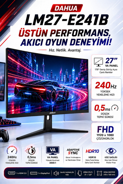 DAHUA DHI-LM27-E241B IPS 27 inç 240 Hz 1920 (H) × 1080 (V) Çözünürlük 0,5 MS ...