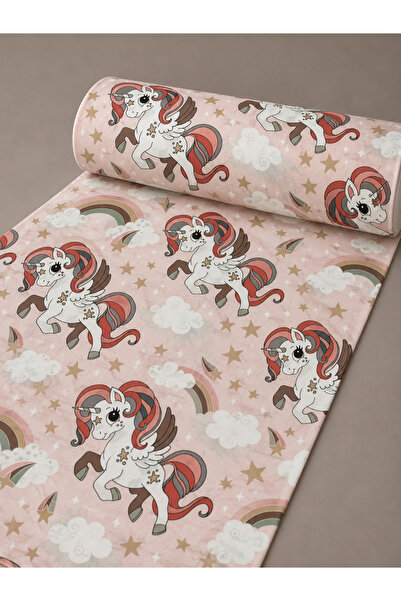 One Meter Cotton Fabric New Pink Unicorn Rainbow Pattern 240 cm Width (100X240 cm)