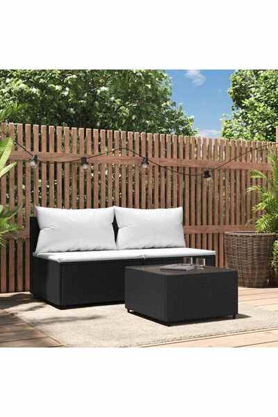 Concept Set mobilier de grădină cu perne, 3 piese, negru, poliratan