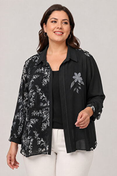 bihan store Women's Blouse and Shirt Oversized Set 64523-Black