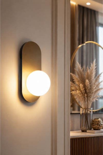 VENON Elips Applique Antique Style ❤️ Metal Sconce Glop White Glass Wall Lamp...