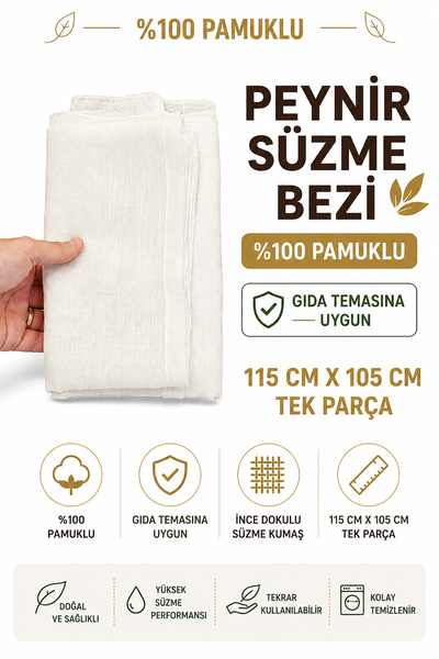 Akyüz Plastik 🧀 %100 Pamuk Peynir Süzme Bezi 115x105 cm Lor Yoğurt Peynir Ya...
